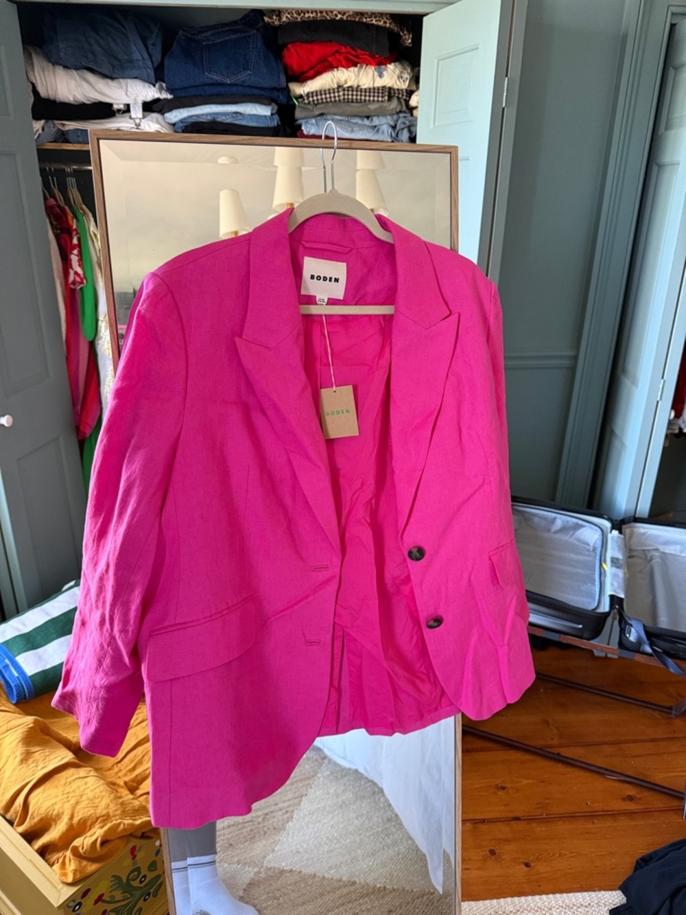 Boden Bright Pink Linen-Blend Blazer